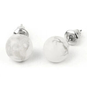Women's Natural White Turquoise Silver Plated Round Ball Stud Earrings NWT